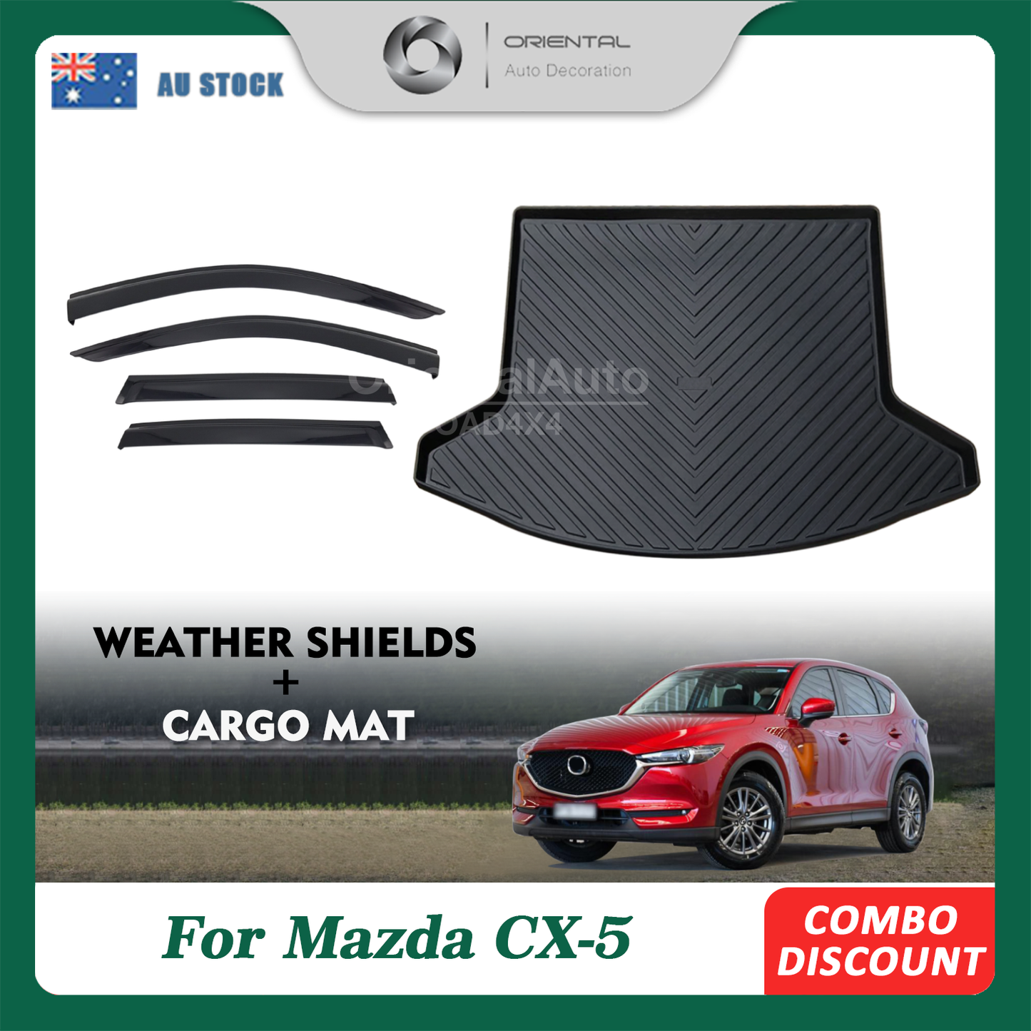 Injection Weathershields & 3D TPE Cargo Mat for Mazda CX-5 CX5 2017+ Weather Shields Window Visor Boot Mat