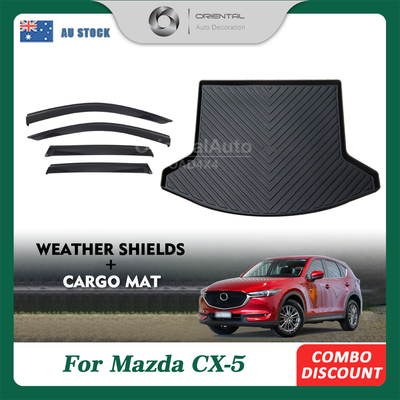 Injection Weathershields & 3D TPE Cargo Mat for Mazda CX-5 CX5 2017-Onwards Weather Shields Window Visor Boot Mat