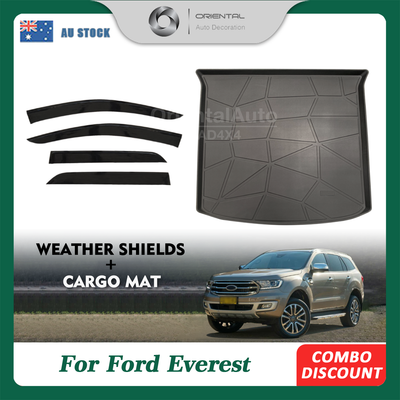 Injection Weathershields & 3D TPE Cargo Mat for Ford Everest 2015-2022 Weather Shields Window Visor + Boot Mat Trunk Mat