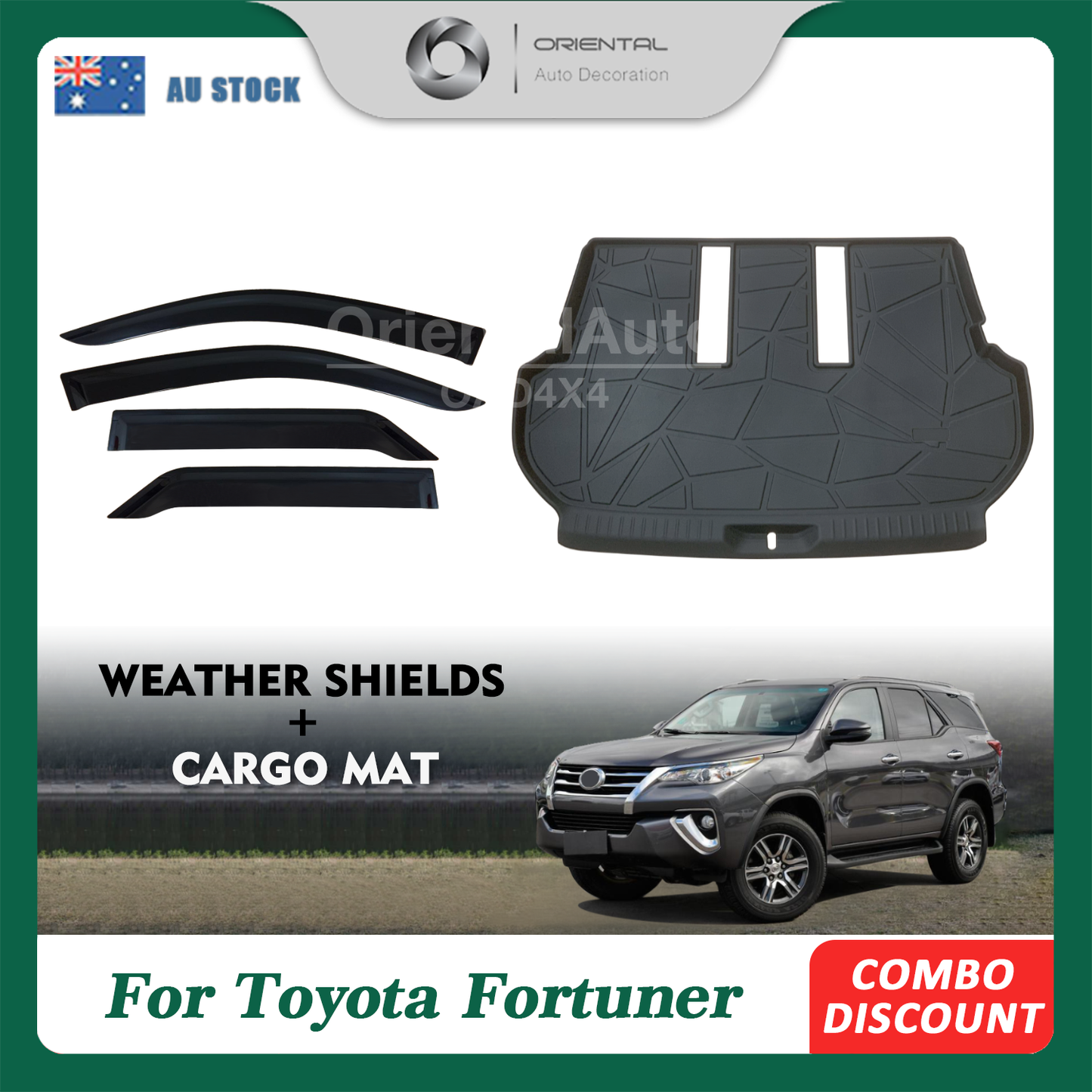 OAD Injection Weathershields & 3D TPE Cargo Mat for Toyota Fortuner 2015+ Weather Shields Window Visor Boot Mat