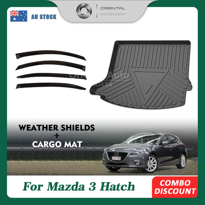 Injection Weather Shields & 3D TPE Cargo Mat for Mazda 3 Hatch 5 Door BM BN Series 2013-2019 Weather Shields Window Visor Boot Mat