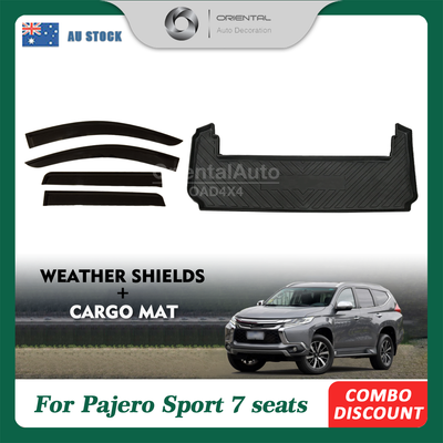 Injection Weathershields & 3D TPE Cargo Mat for Mitsubishi Pajero Sport 7 Seats 2015-Onwards Weather Shields Window Visor Boot Mat