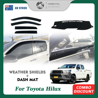 Injection Weather Shields & 3D Dash Mat Dashboard Cover for Toyota Hilux Revo 2015+ Weathershields Window Visors
