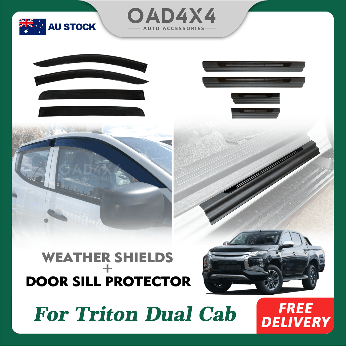 Weather Shields & Door Sill Protector for Mitsubishi Triton MQ MR Dual Cab 2015-2024