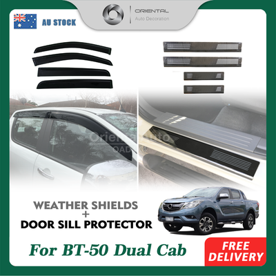 Injection Weather Shields & Stainless Steel Door Sills For Mazda BT-50 BT50 Dual Cab 2011-2020 Window Visors Weathershields Scuff Plates
