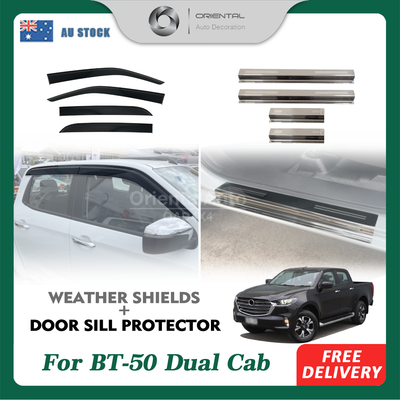 Injection Weather Shields & Stainless Steel Door Sills For Mazda BT-50 BT50 Dual Cab 2020+ Window Visors Weathershields Scuff Plates