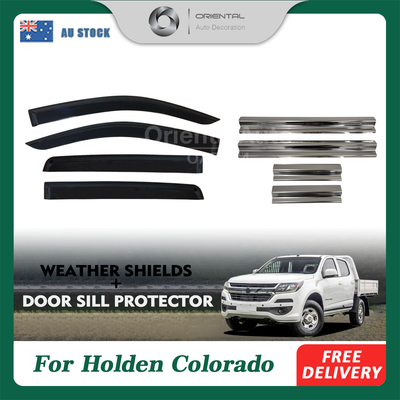 Injection Weather Shields & Stainless Steel Door Sills For Holden Colorado RG series Dual Cab 2012+ Window Visors Weathershield Scuff Plates