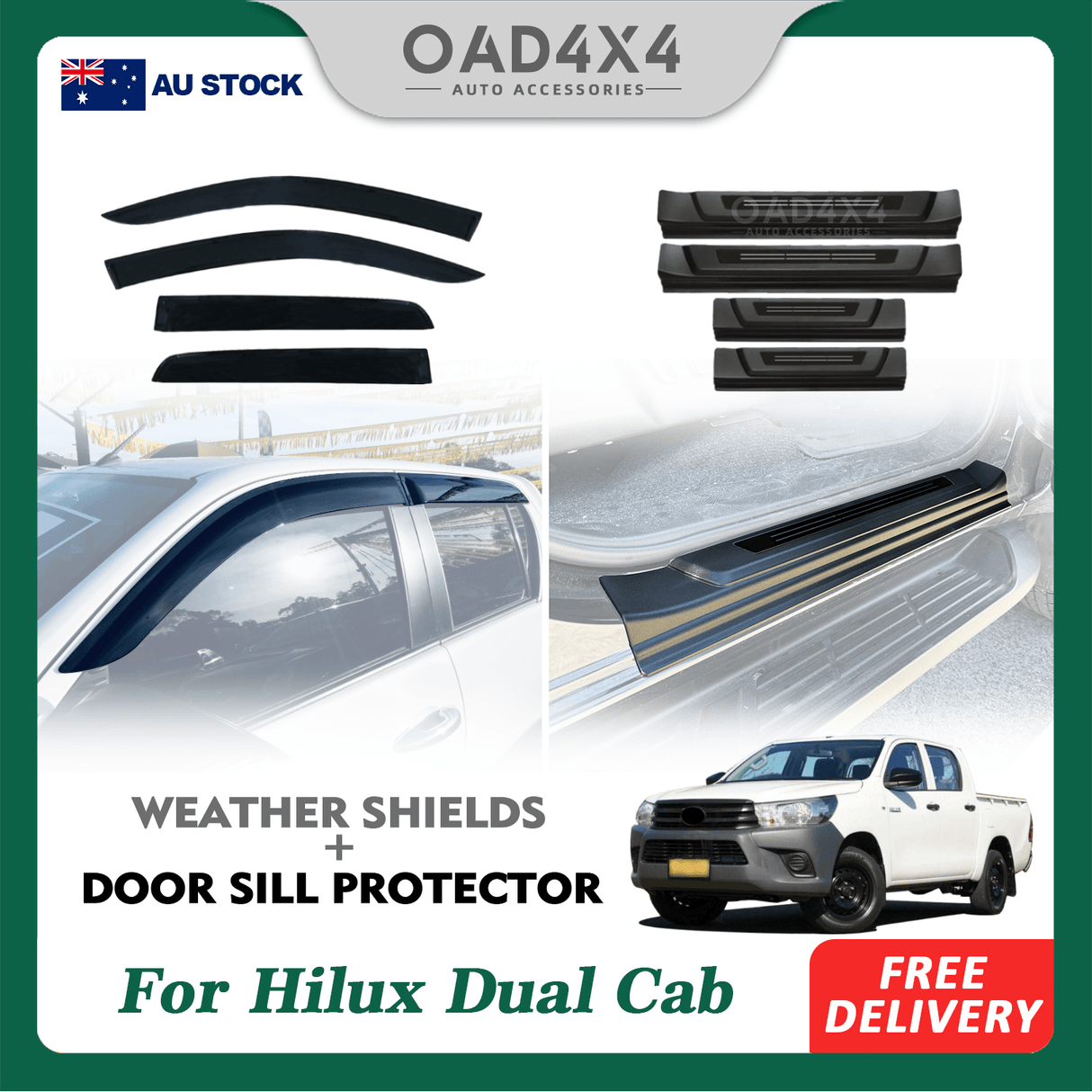 Weather Shields & Door Sill Protector for Toyota Hilux Dual Cab 2015-Onwards