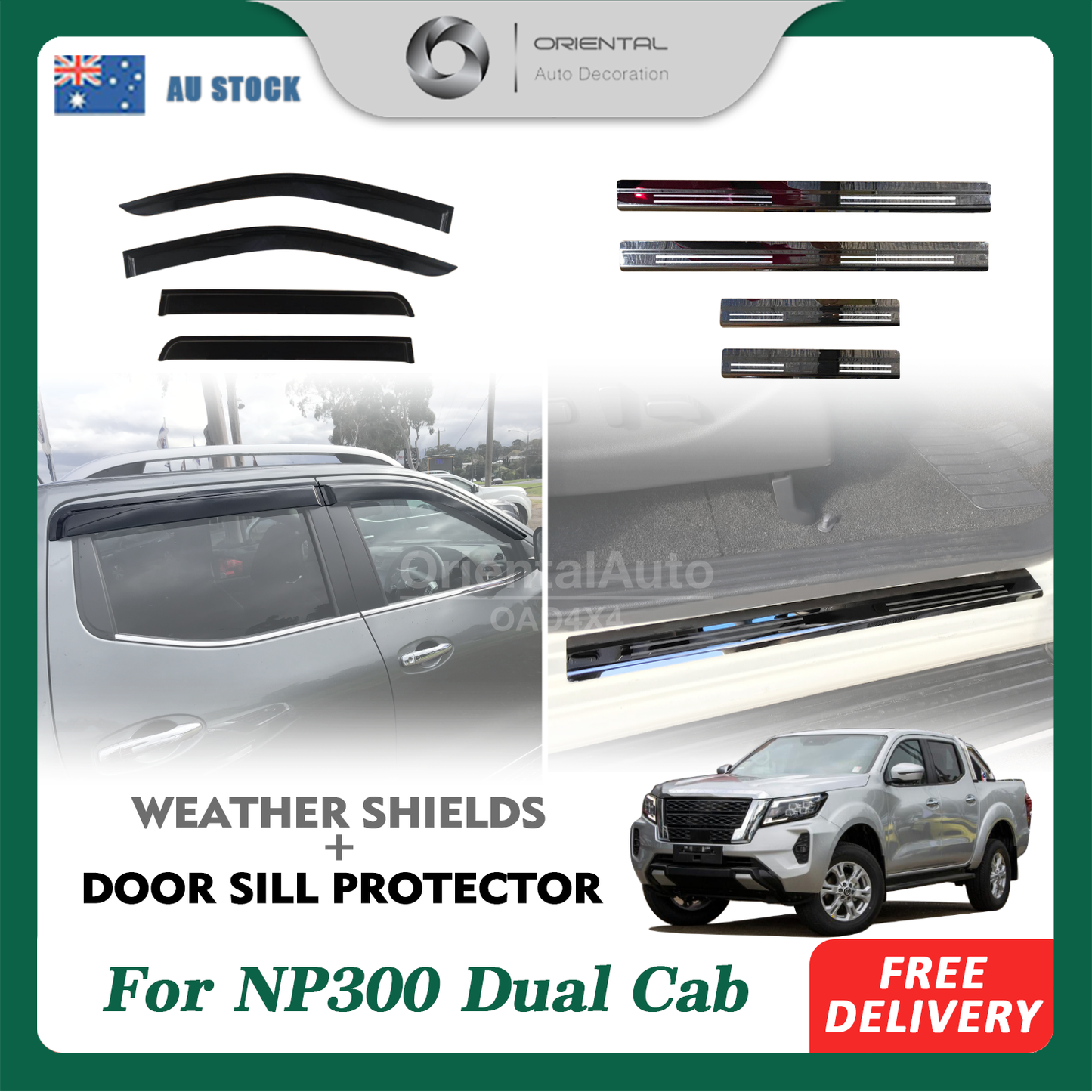 Injection Weather Shields & Stainless Steel Door Sills For Nissan Navara NP300 D23 Dual Cab Window Visors Weathershields Scuff Plates