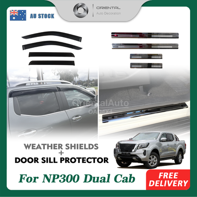Injection Weather Shields & Stainless Steel Door Sills For Nissan Navara NP300 D23 Dual Cab Window Visors Weathershields Scuff Plates