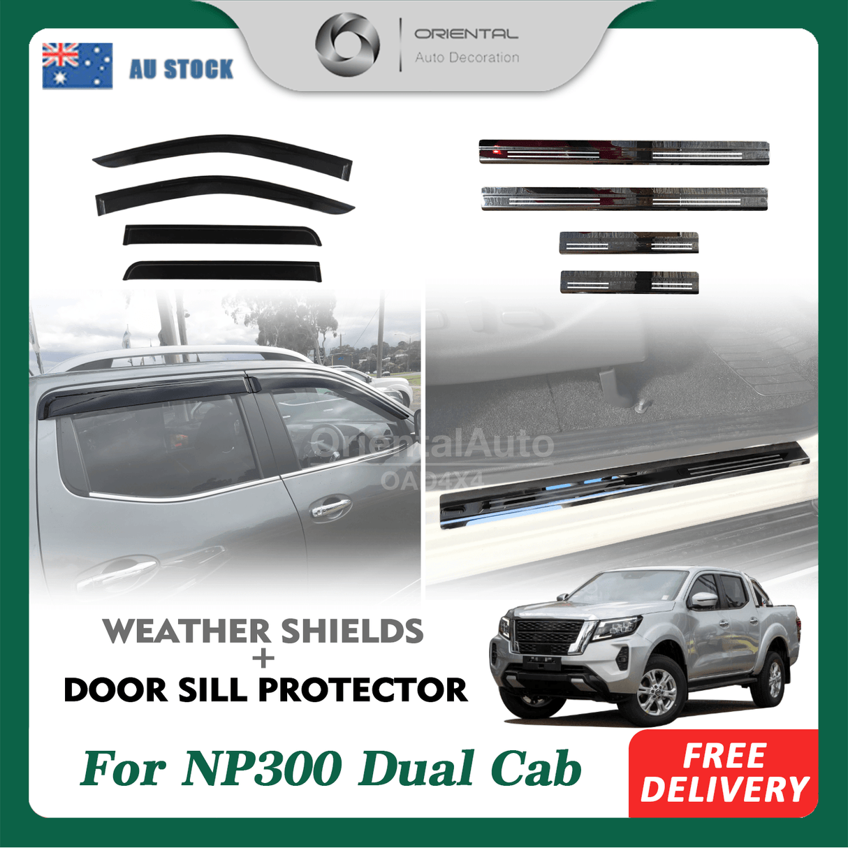 Weather Shields & Door Sill Protector For Nissan Navara NP300 Dual Cab D23
