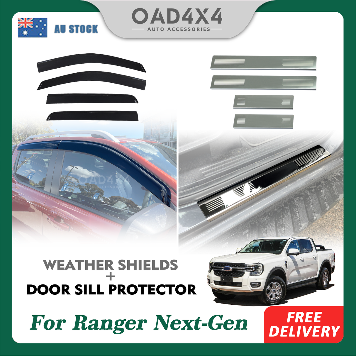 Weather Shields & Door Sill Protector for Ford Ranger Dual Cab Next-Gen 2022-Onwards