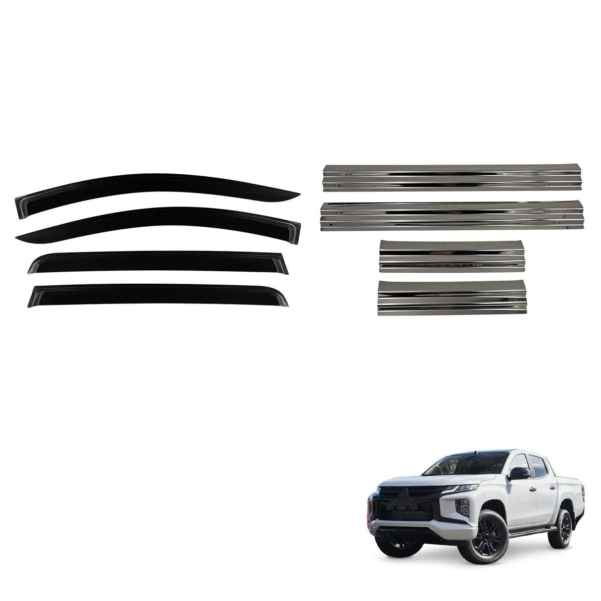 Weather Shields & Door Sill Protector for Mitsubishi Triton MQ MR Dual Cab 2015-2024
