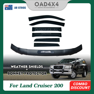 Injection Bonnet Protector & Widened Luxury 6pcs Weathershields For Toyota LandCruiser Land Cruiser 200 LC200 2007-2015 Window Visor Weather Shields + Hood Protector Bonnet Guard