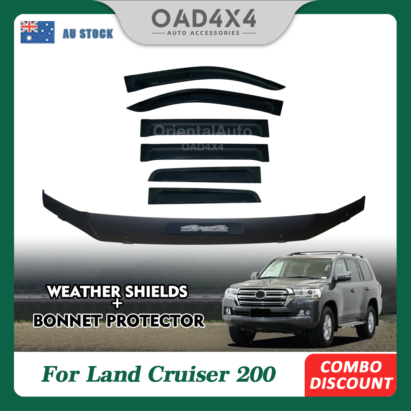 Injection Bonnet Protector & Widened Luxury 6pcs Weathershields For Toyota LandCruiser Land Cruiser 200 LC200 2016-2021 Window Visor Weather Shields + Hood Protector Bonnet Guard