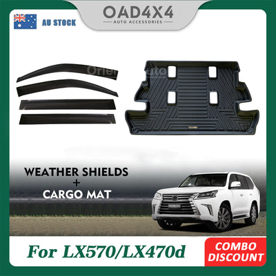 Premium Weathershields & 3D TPE Cargo Mat for Lexus LX570 /LX450d Weathershields Window Visor Boot Mat Trunk Mat