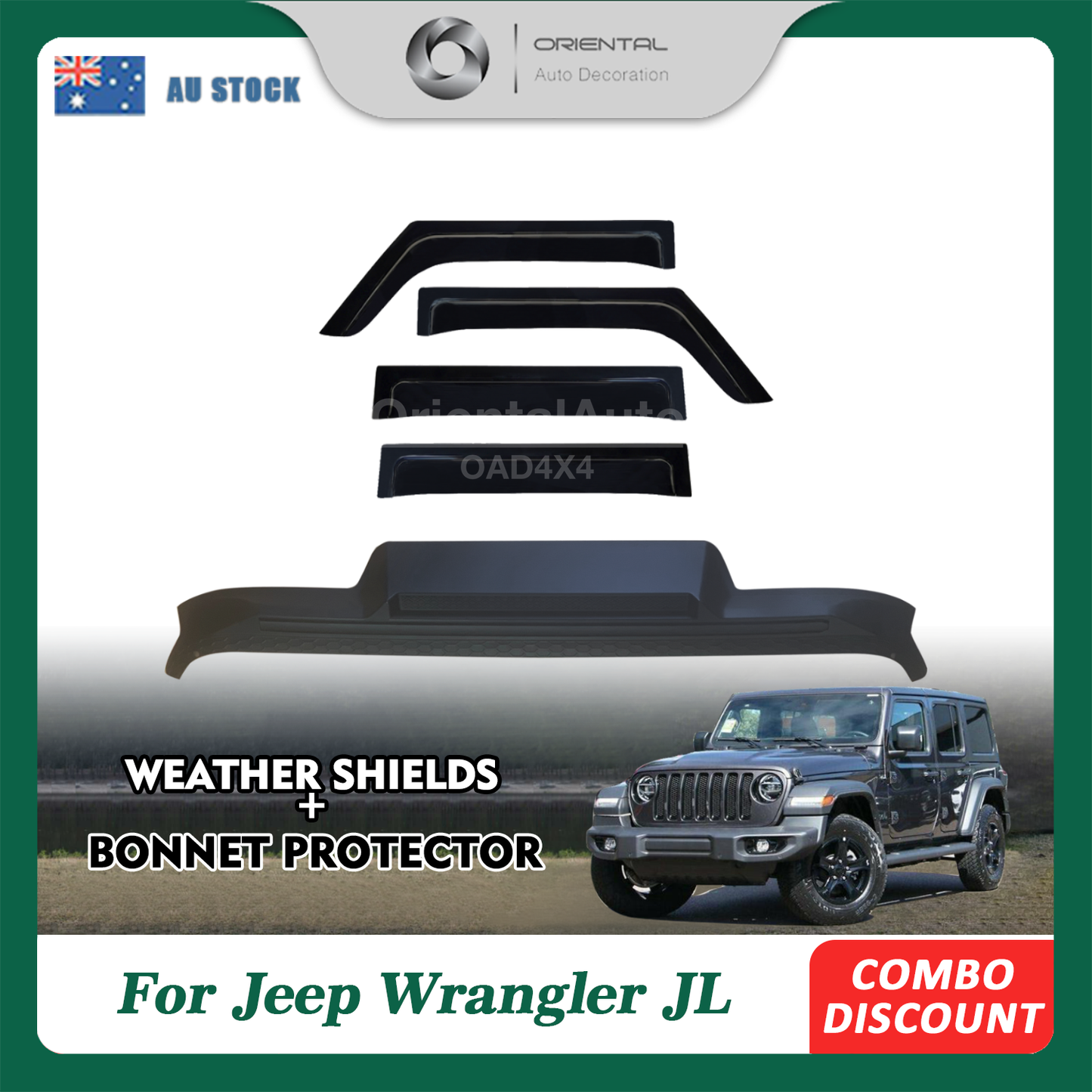 Injection Modeling Bonnet Protector & NEW Luxury Weathershield for Jeep Wrangler JL Series 2018-Onwards 4pcs Weather Shields Window Visor + Hood Protector Bonnet Guard