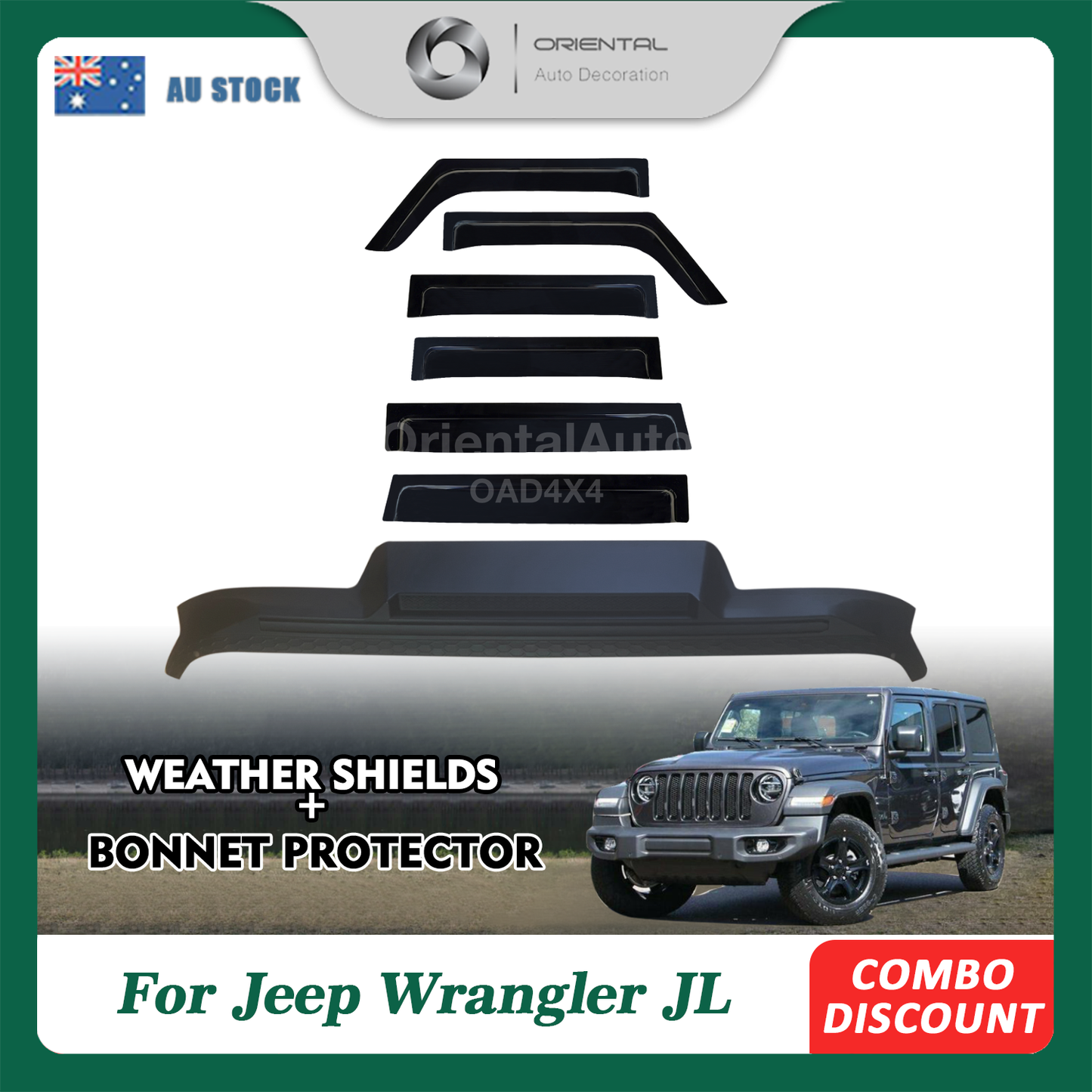 Injection Modeling Bonnet Protector & NEW Luxury Weathershield for Jeep Wrangler JL Series 2018+ 6pcs Weather Shields Window Visor + Hood Protector Bonnet Guard