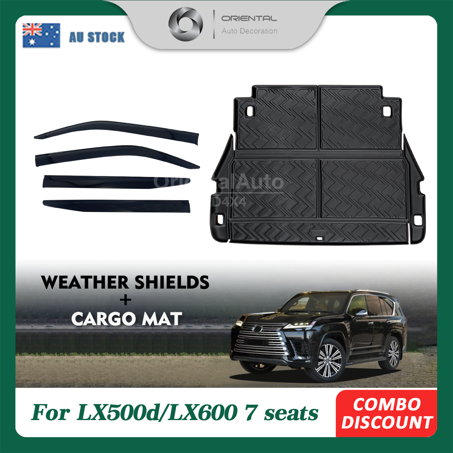 Injection Weathershields & 3D Cargo Mat for Lexus LX500d LX600 7 Seats 2021-Onwards Weather Shields Window Visor Boot Mat