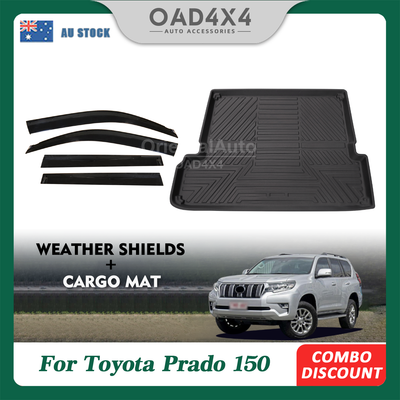 Injection Weathershields & 3D TPE Cargo Mat for Toyota Prado 150 2009-Onwards Weather Shields Window Visor Boot Mat