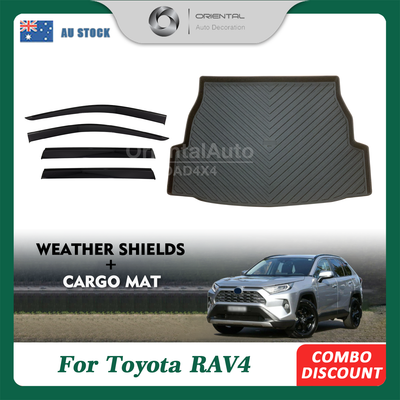 Injection Weather Shields & 3D TPE Cargo Mat for Toyota RAV4 2019-Onwards Weathershields Window Visor Boot Mat
