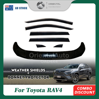 Injection Stainless 6pcs Weathershield & Injection Modeling Bonnet Protector for Toyota RAV4 2019+ Weather Shields Window Visor + Hood Protector Bonnet Guard for RAV 4