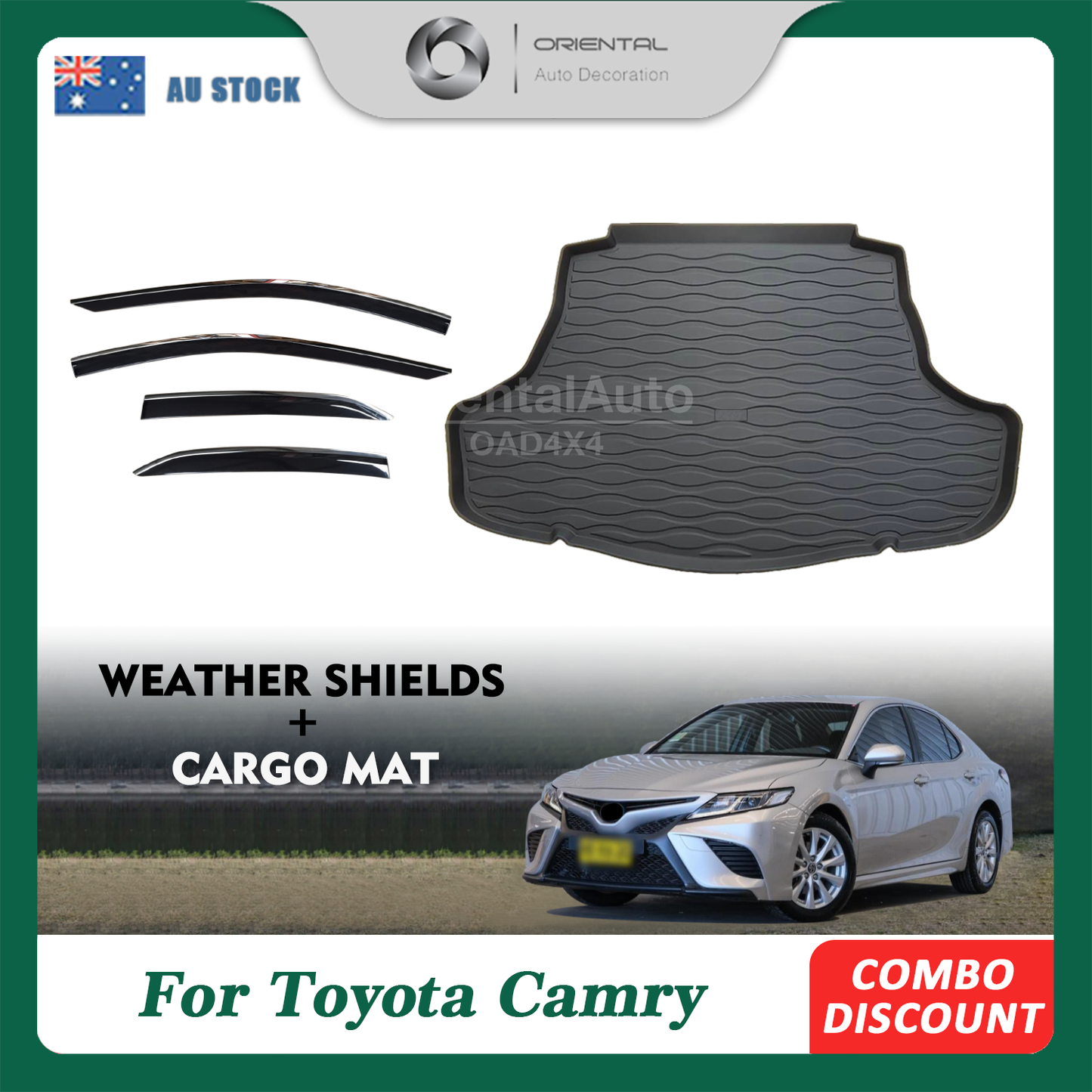 OAD Injection Stainless Weather Shields & 3D TPE Cargo Mat For Toyota Camry 2017+ Weathershields Window Visor Boot Mat