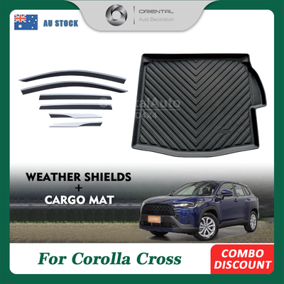 Injection 6pcs Stainless Weathershields & 3D Cargo Mat For Toyota Corolla Cross Hybrid 2022-Onwards Weather Shields Window Visor Boot Mat