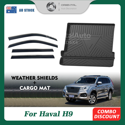 Injection Stainless Weathershields & 3D TPE Boot Mat for Haval H9 2015-Onwards 7 Seats Weather Shields Window Visor Cargo Mat Trunk Mat Boot Liner