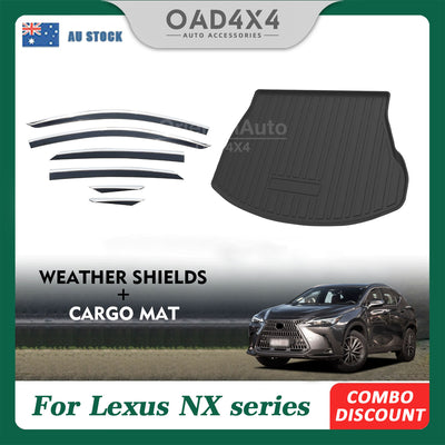 Injection Stainless 6pcs Weathershields & Cargo Mat For Lexus NX Series 2022-Onwards Weather Shields Window Visor + Boot Mat Liner Trunk Mat