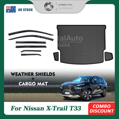 Injection Stainless 6pcs Weathershields & 3D TPE Cargo Mat for Nissan X-Trail T33 2022-Onwards 5 Seats Weather Shields Window Visor Boot Mat for XTrail