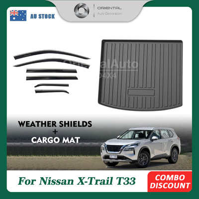 Injection Stainless 6pcs Weathershields & 3D TPE Cargo Mat for Nissan X-Trail T33 2022-Onwards 7 Seats Weather Shields Window Visor Boot Mat for XTrail