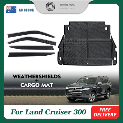 Injection Stainless Weathershields & 3D Cargo Mat for Toyota Landcruiser 300 2021-Onwards Land Cruiser 300 LC300 7 Seats Weather Shields Window Visor Boot Mat