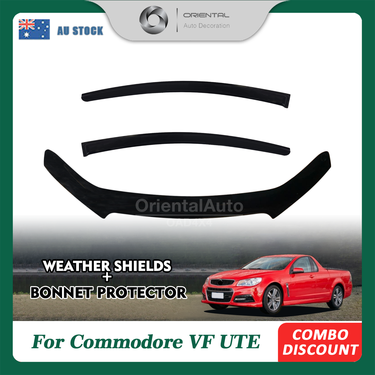 Bonnet Protector & Luxury Weathershields Weather Shields Window Visor For Holden Commodore VF UTE 2013-2016