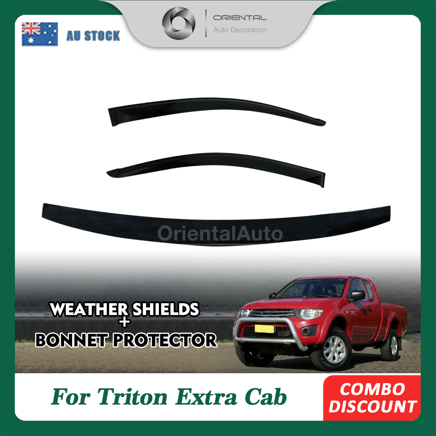 Bonnet Protector & Weathershields for Mitsubishi Triton ML MN Extra Cab 2006-2015 2pcs Weather Shields Window Visor + Bonnet Guard