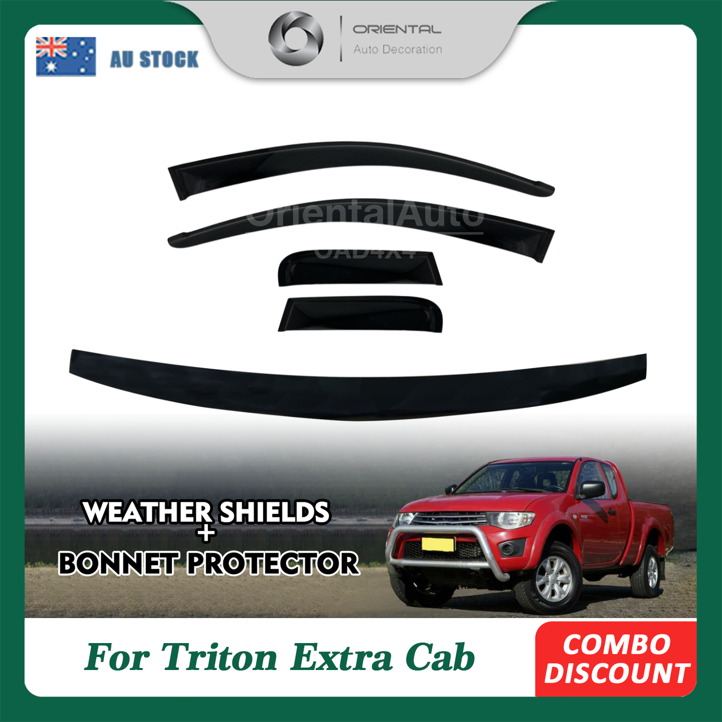 Bonnet Protector & Weathershields Weather Shields Window Visor for Mitsubishi Triton Extra Cab 2006-2015 4pcs