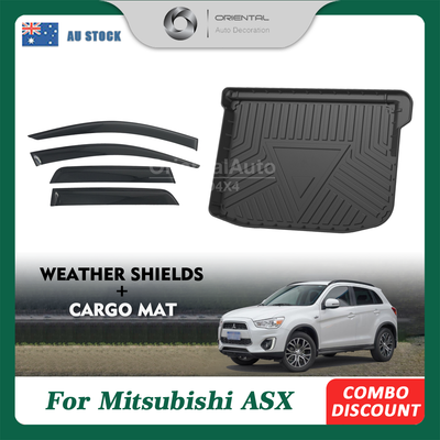OAD Premium Weathershields & 3D TPE Cargo Mat for Mitsubishi ASX XA XB XC Series 2010-2019 Weather Shields Window Visor Boot Mat
