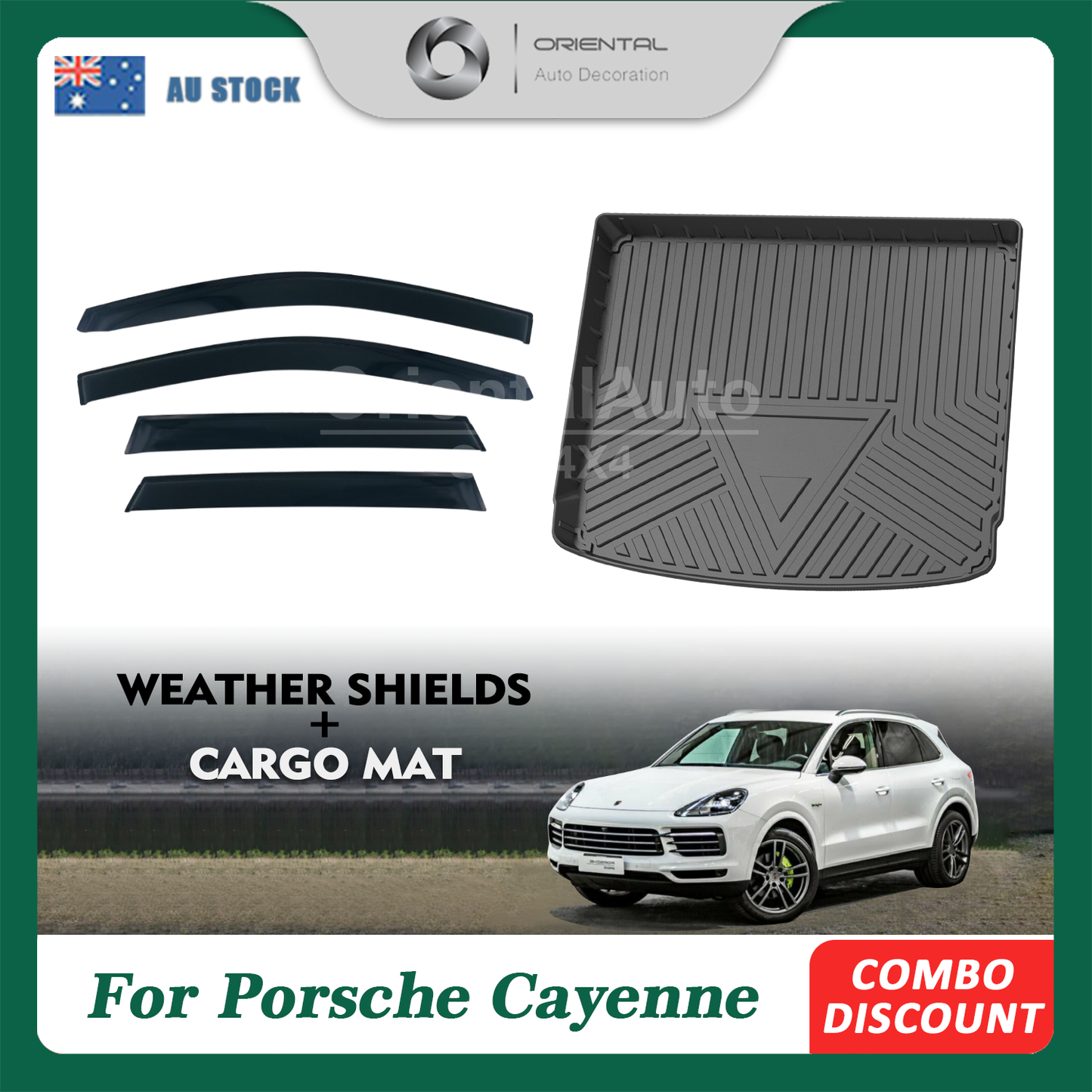 Weathershields & 3D TPE Cargo Mat for Porsche Cayenne 2010-Onwards Weather Shields Window Visor Boot Mat