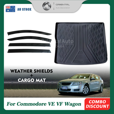 Premium Weathershields & 3D TPE Cargo Mat for Holden Commodore VE VF Wagon Weather Shields Window Visor Boot Mat