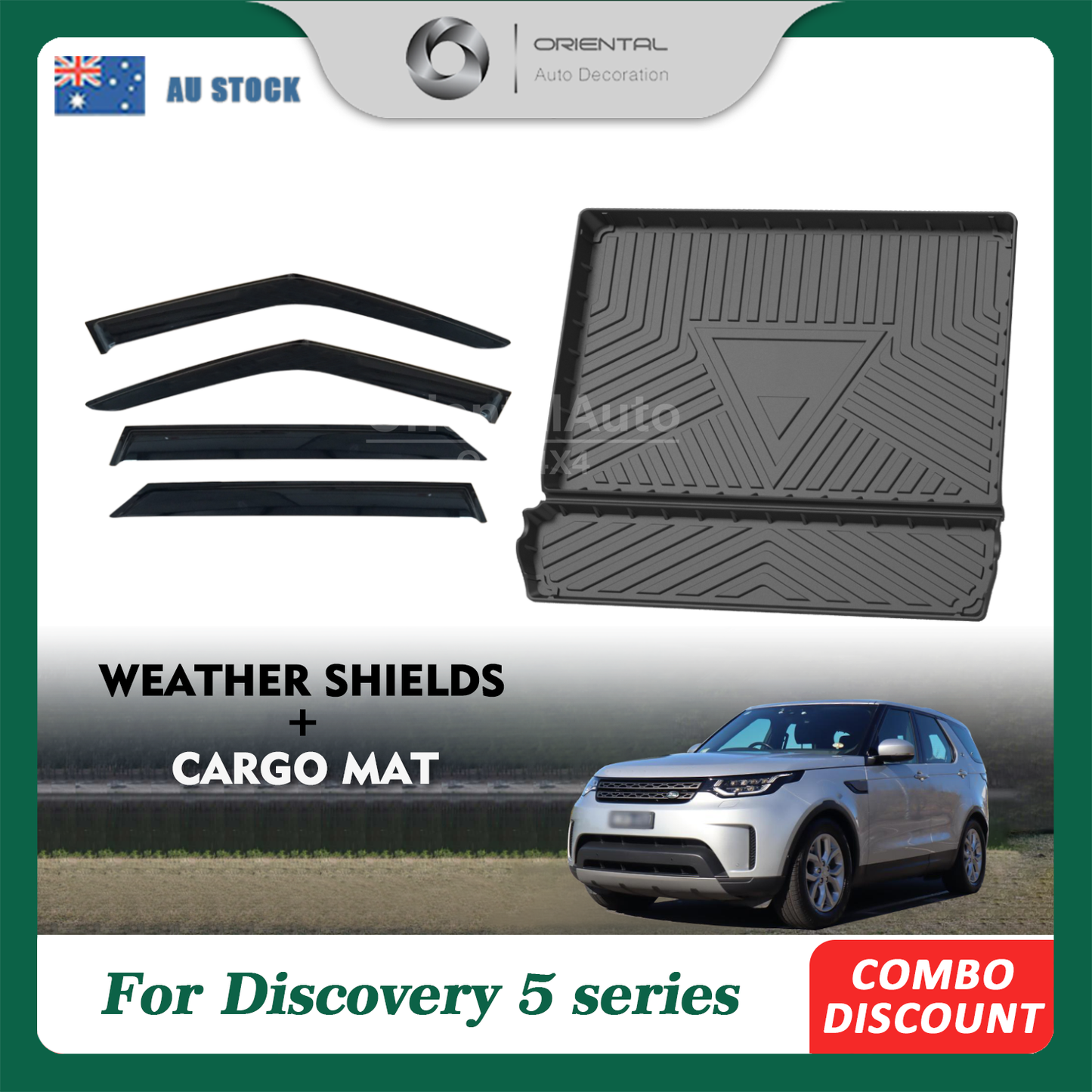 OAD Premium Weather shields & 3D TPE Cargo Mat for Land Rover Discovery 5 2017+ Weather Shields Window Visor Boot Mat