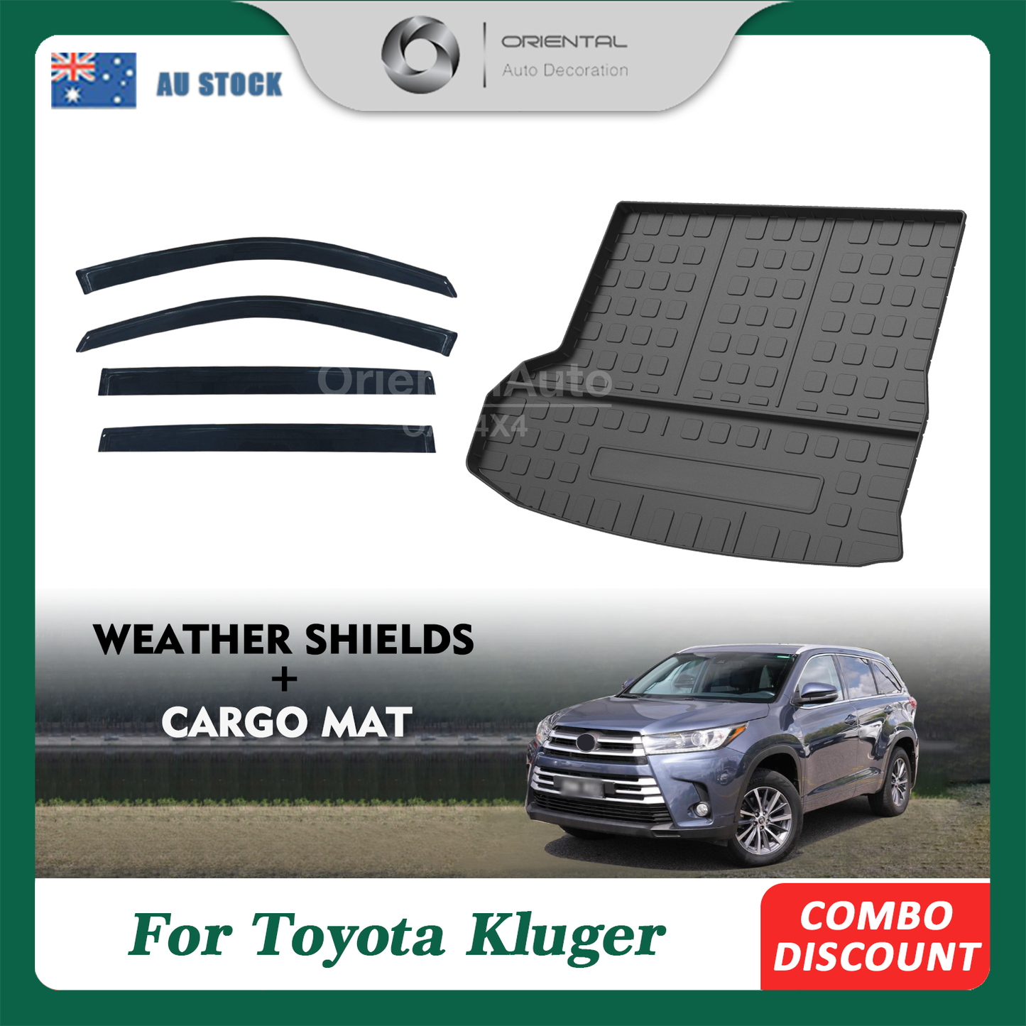 Premium Weathershields & 3D TPE Cargo Mat for Toyota Kluger 2013-2020 Weather Shields Window Visor Boot Mat