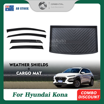 Premium Weathershields & 3D TPE Cargo Mat for Hyundai Kona 2017-2023 Weather Shields Window Visor Boot Mat