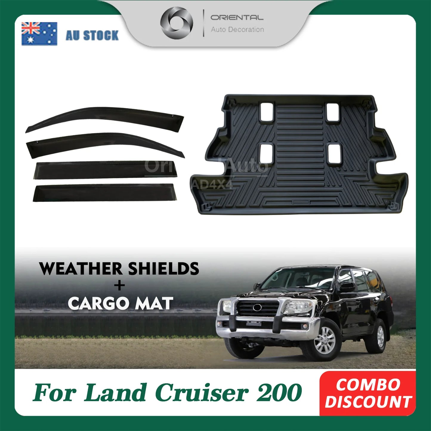 Premium Weathershields & 3D TPE Cargo Mat for Toyota Landcruiser 200 2007-2021 Land cruiser 200 LC200 Weathershields Window Visor Boot Mat