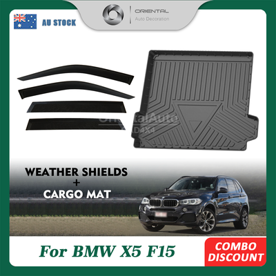 Premium Weathershields & 3D TPE Cargo Mat for BMW X5 F15 Wagon 2013-2018 Weather Shields Window Visor Boot Mat