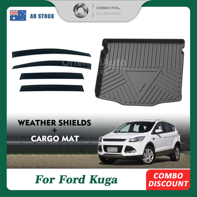 Premium Weathershields & 3D TPE Boot Mat for Ford Kuga TF 2013-2016 Weather Shields Window Visors Cargo Mat Trunk Mat Boot Liner
