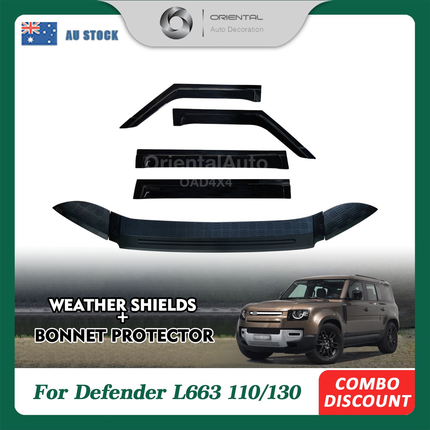 Injection Modeling Bonnet Protector & Luxury Weathershield 4pcs for Land Rover Defender L663 110 / 130 2020+ Weather Shields Window Visor Hood Protector Guard