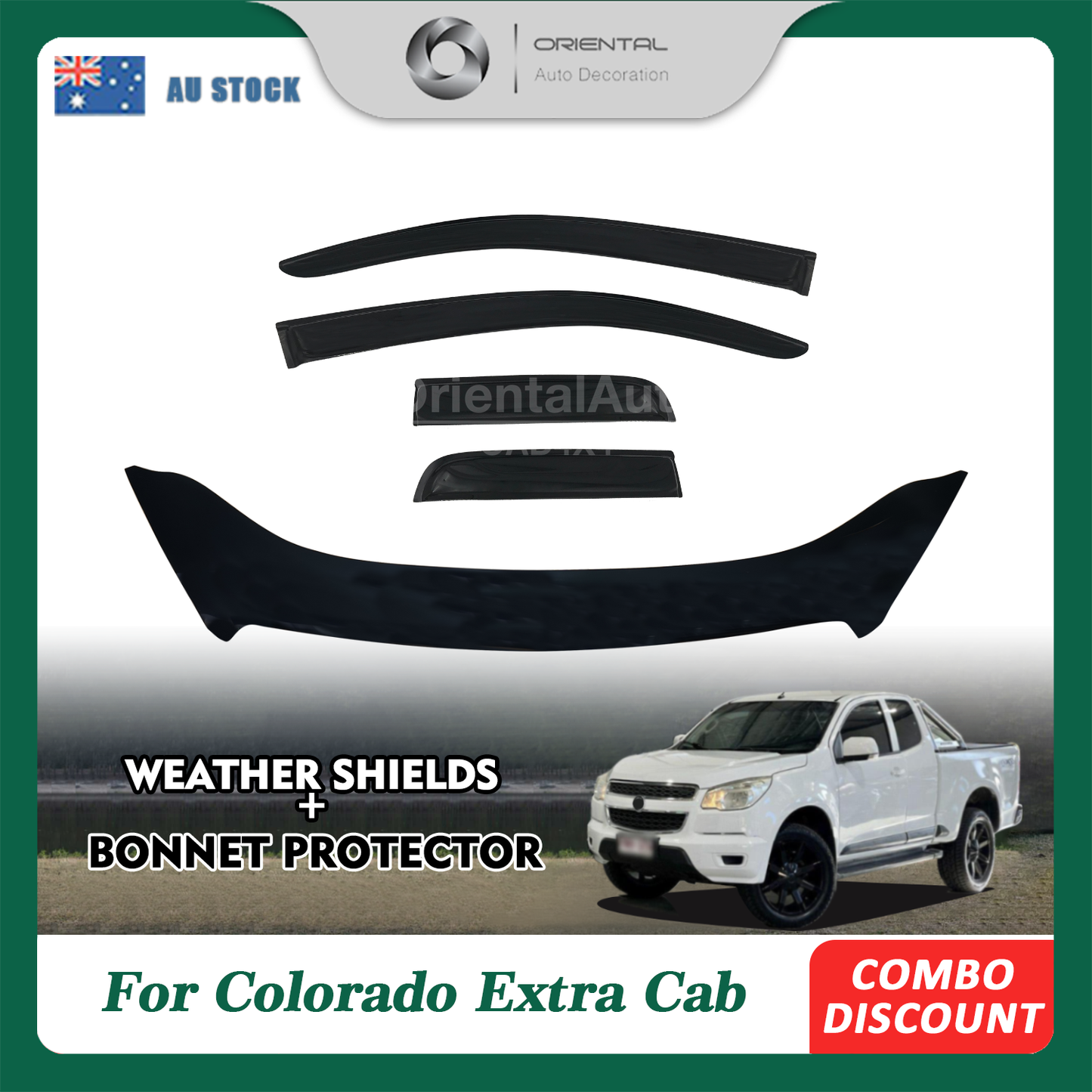 Bonnet Protector & Luxury Weathershields Weather Shields Window Visors For Holden Colorado RG Series Extra Cab 2012-2016