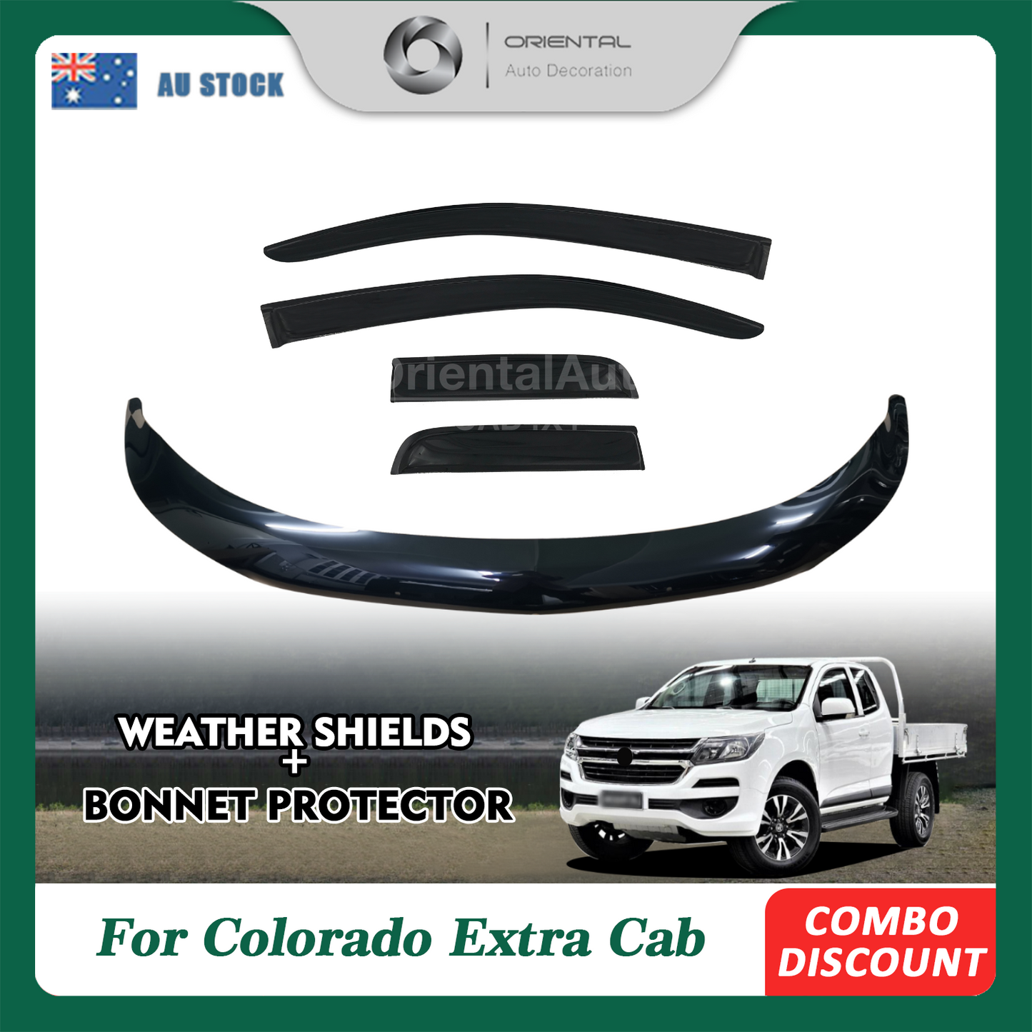 Bonnet Protector & Luxury Weathershields Weather Shields Window Visors For Holden Colorado RG Series Extra Cab 2016-Onwards