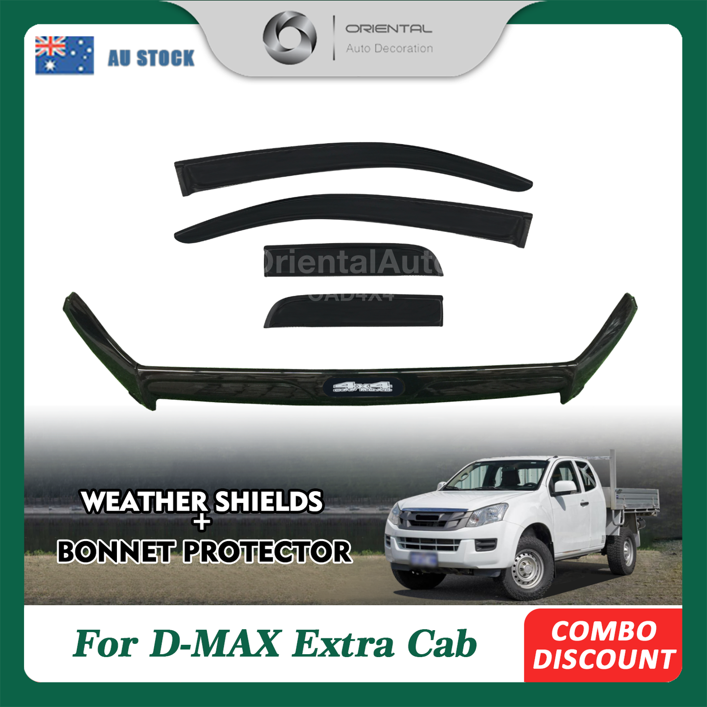 Injection Modeling Bonnet Protector & Luxury 4pcs Weathershields for ISUZU DMAX D-MAX Extra Cab 2012-2016 Weather Shields Window Visor