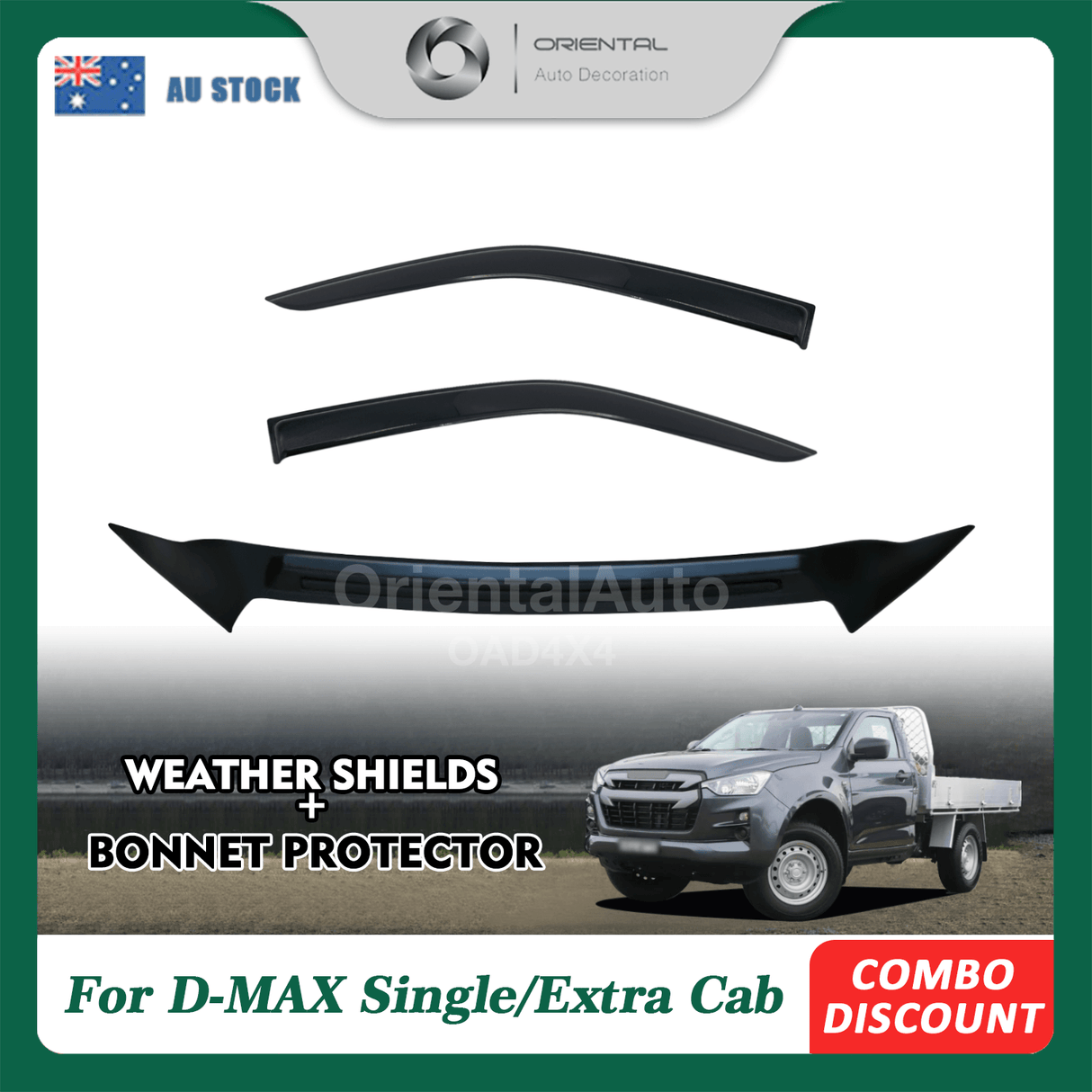 Bonnet Protector & Luxury Weather Shields for ISUZU DMAX D-MAX Single / Extra Cab 2020-Onwards